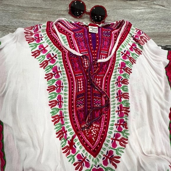 Women's Advanced Apparels One Size Boho Tribal Tunic Shirt Top in White Pink - Picture 3 of 8
